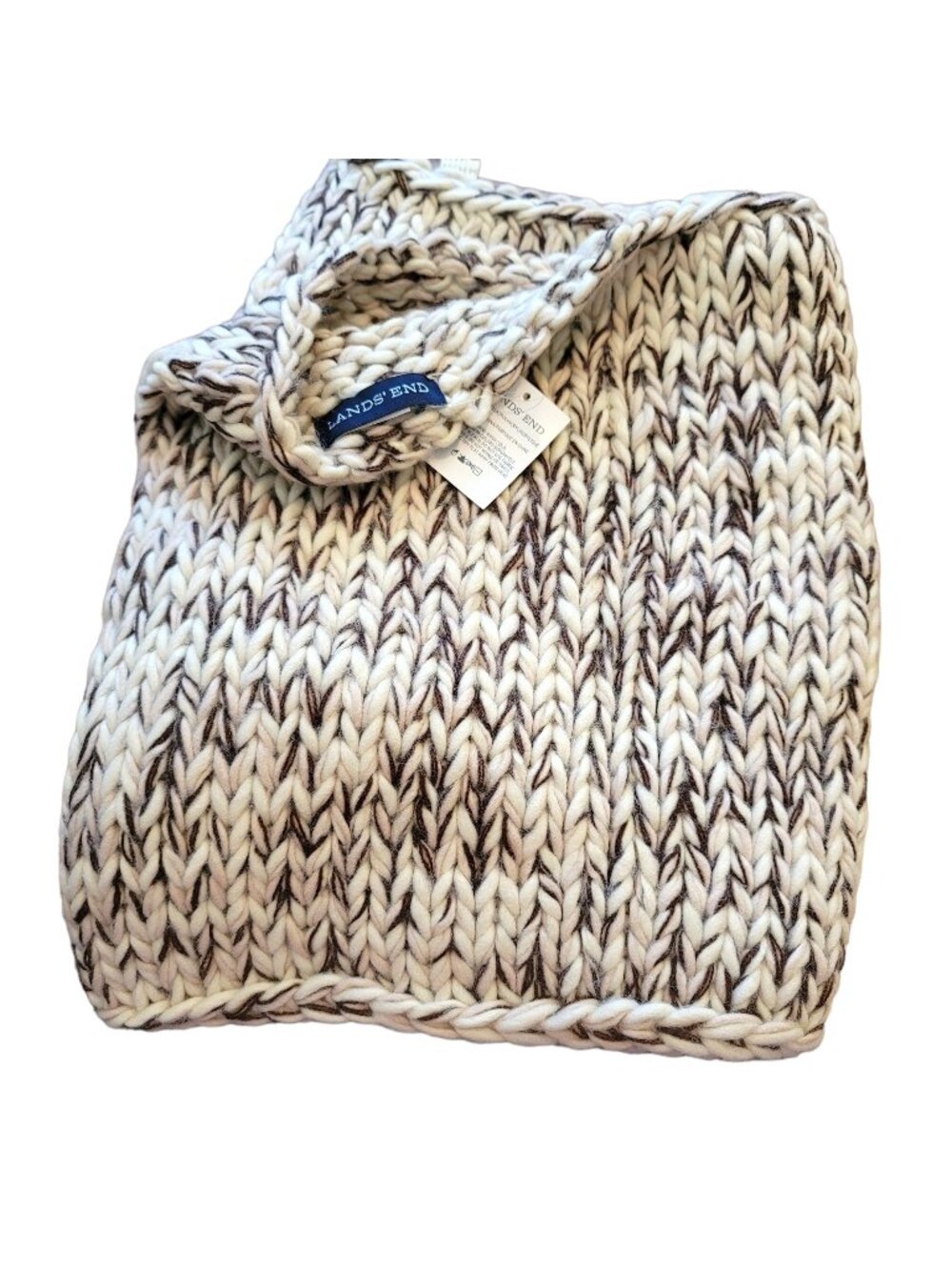 Lands' End Chunky Infiniti Scarf Brown Cream Plaid Extra Soft NWT DH558